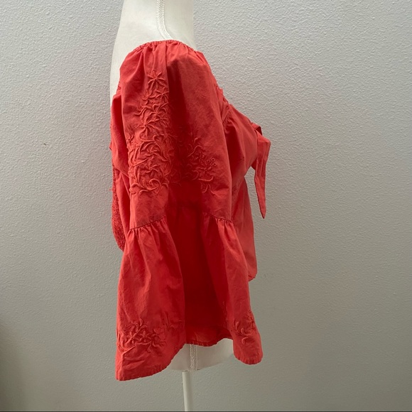 Free People boho coral embroidered sleeve crop top size medium - Picture 5 of 8